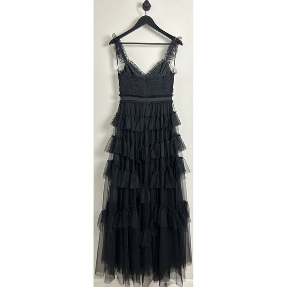 BETSY & ADAM Tiered Ruffle Tulle Gown in Black Size US 4 - Picture 4 of 13